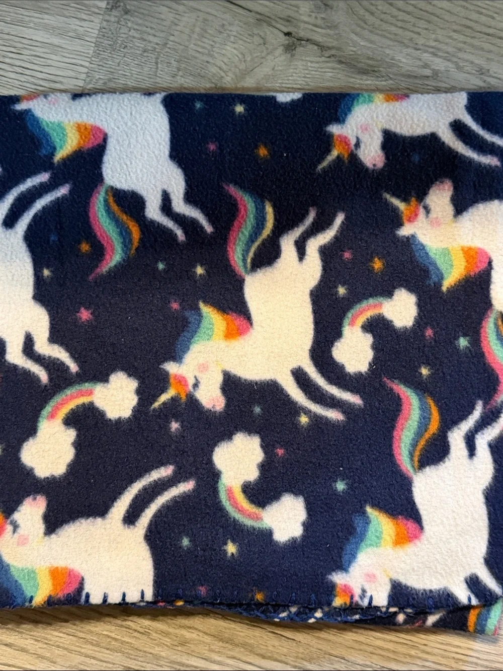 Unbranded Navy Unicorn Fleece Throw Blanket with Rainbow Accents